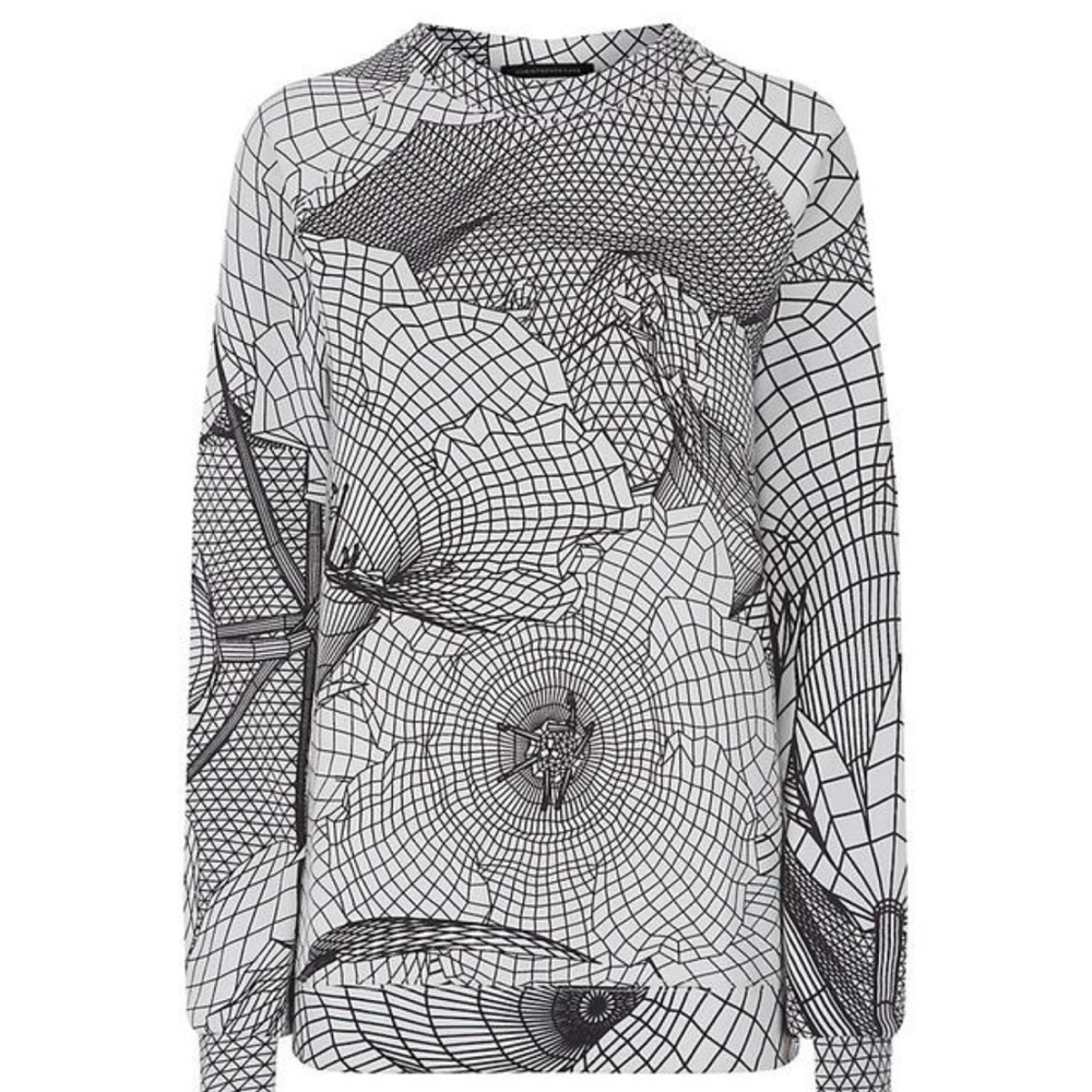 CHRISTOPHER KANE SWEATSHIRT  Grid Flower Floral Sweater Small White Black